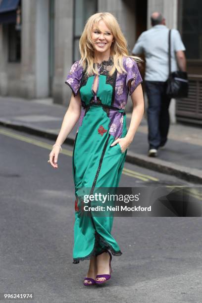 Kylie Minogue seen at the Magic Radio Studios on July 11, 2018 in London, England.