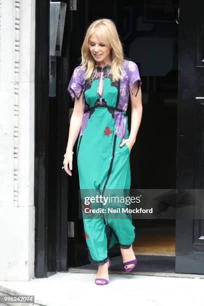 Kylie Minogue seen at the Magic Radio Studios on July 11, 2018 in London, England.