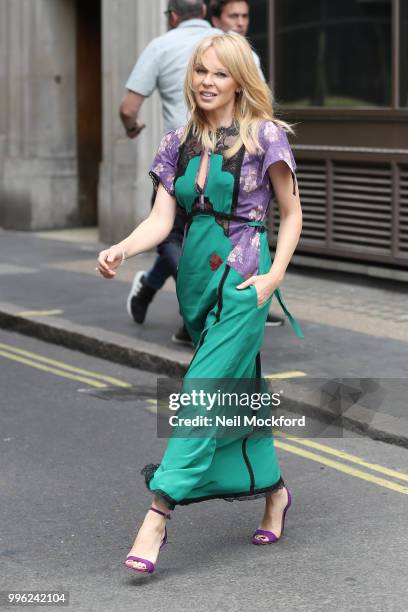 Kylie Minogue seen at the Magic Radio Studios on July 11, 2018 in London, England.