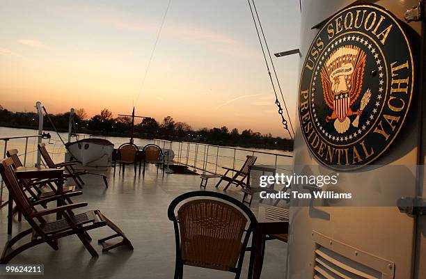 View over the deck of the U.S.S. Sequoia, Presidential Yacht stays anchored in the Potomac.