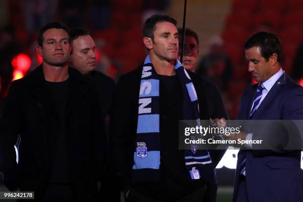 Blues coach Brad Fittler looks on following game three of the State of Origin series between the Queensland Maroons and the New South Wales Blues at...