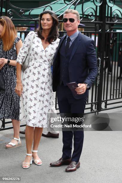 David Coulthard and Karen Minier seen arriving on day nine of the Wimbledon Lawn Tennis Championships at All England Lawn Tennis and Croquet Club on...