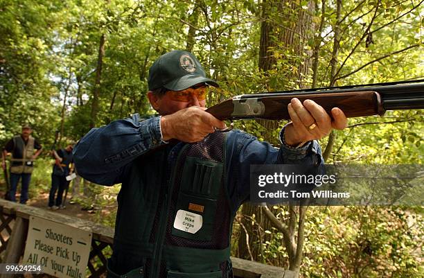 Sen. Mike Crapo, R-Idaho, fires at a clay pigeon during the 2005 Congressional Shootout, at Prince George's County Sheet Center, Monday