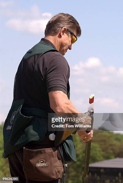 Rep. Todd Tiahrt, R-Kan., ejects shells after firing on a clay pigeon during the 2005 Congressional Shootout, at Prince George's County Sheet Center,...