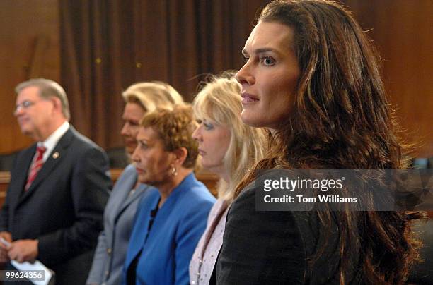 Actress Brooke Shields attends a news conference to bring awareness to postpartum depression legislation in the House and Senate. Shields spoke of...