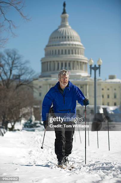 Chris Maisch of Fairbanks, Alaska, cross country skis on the Mall a day after a second winter storm hit the area, Feb. 11, 2010. Maisch decided to...