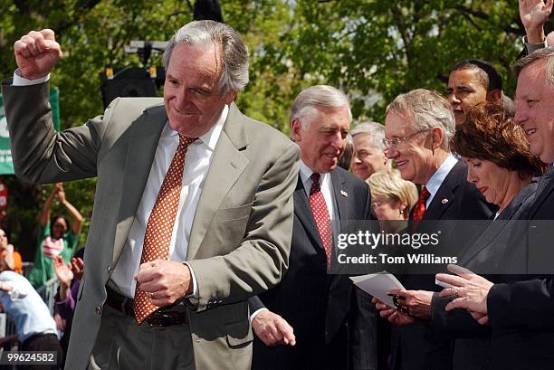 Sen. Tom Harkin, D-Iowa, arrives at a rally in Upper Senate Park,in which numerous members of the House and Senate attended, to call on the...
