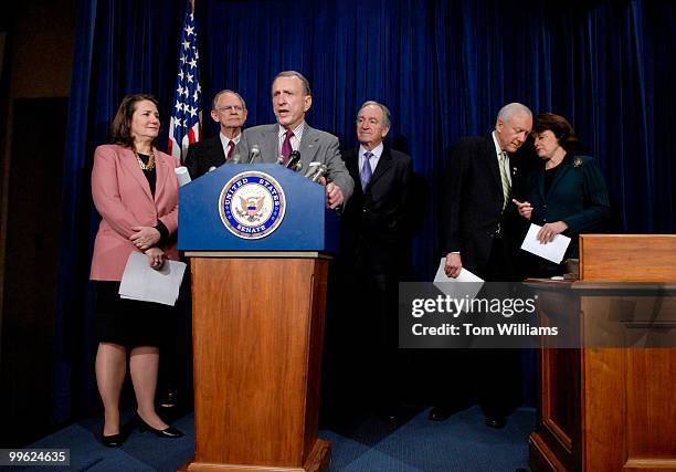 From left, Reps. Diana DeGette, D-Colo., Mike Castle, R-Del., Sens., Arlen Specter, R-Pa., Tom Harkin, D-Iowa, Orrin Hatch, R-Utah, and Diane...