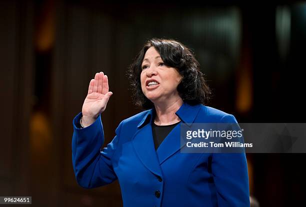 Supreme Court nominee Sonia Sotomayor is sworn in to her confirmation hearing before the Senate Judiciary Committee, July 13, 2009.