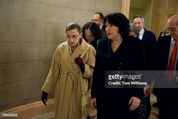 Supreme Court Justices Ruth Bader Ginsburg, left, and Sonia Sotomayor, make their way to the House Chamber to hear President Barack Obama deliver his...