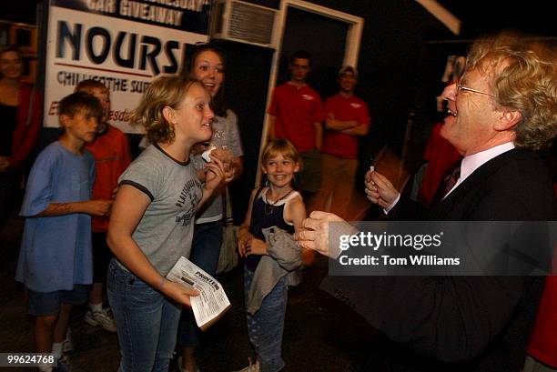 Youngsters are happy to see potential Senate candidate Jerry Springer, D-Ohio, at a Chillicothe "Paints" minor league baseball game after the Ross...