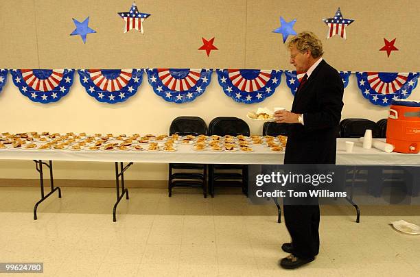 Potential Senate candidate Jerry Springer, D-Ohio, walks to his seat after getting food at the Ross County Democratic Party Spring Dinner in...