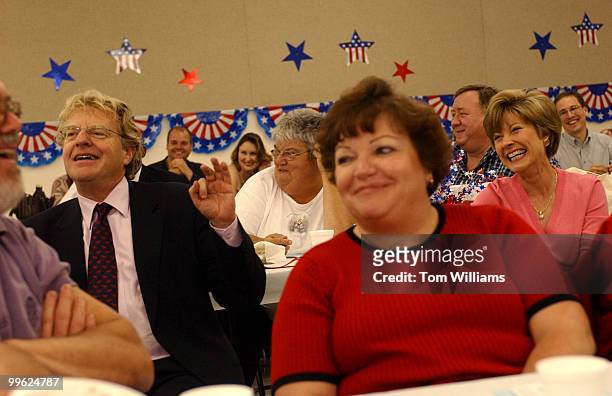 Potential Senate candidate Jerry Springer, D-Ohio, makes a bid during an auction at the Ross County Democratic Party Spring Dinner in Chillicothe,...
