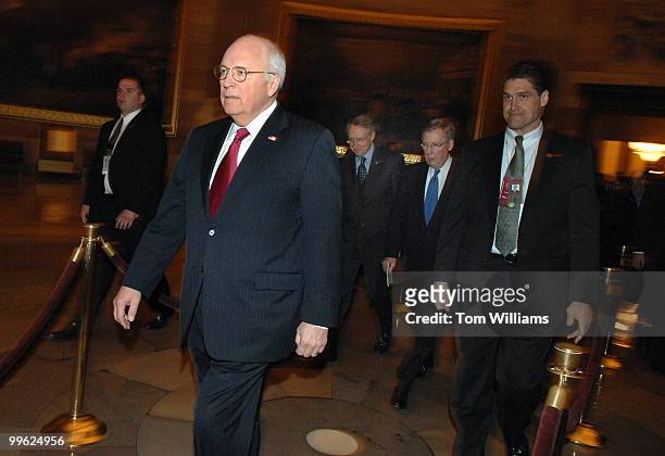 Vice President Dick Cheney walks through the rotunda before President Bush's last State of the Union address. Senate Majority Leader Harry Reid,...