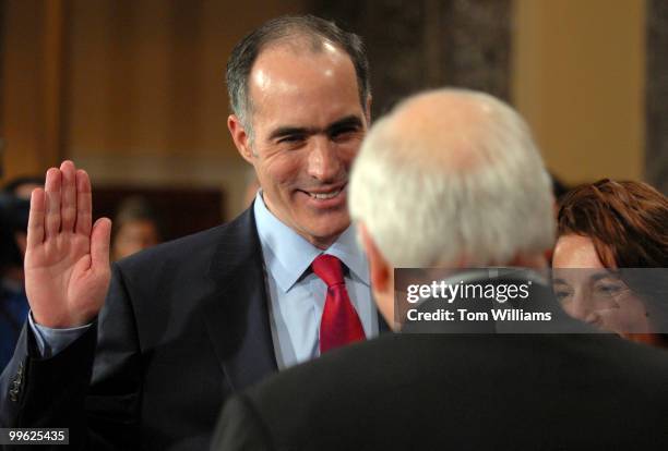 Sen. Bob Casey, D-Pa., is sworn in to the 110th Congress by Vice President Dick Cheney at a mock swear-in ceremony in the Old Senate Chamber. His...