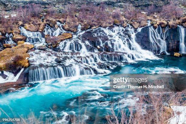 iceland-hraunfossar lava falls - hraunfossar stock pictures, royalty-free photos & images