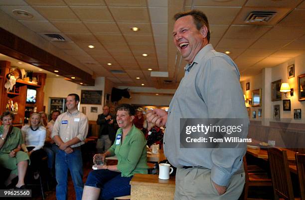 Senate candidate Jon Tester speaks at a fundraiser at the Mint Bar and Cafe in Belgrade, Montana.