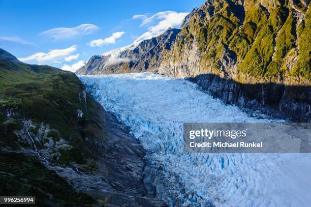 aerial of fox glacier, south island, new zealand - westland national park stock pictures, royalty-free photos & images