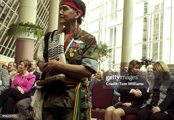 Sen. Lisa Murkowski, R-Alaska, right center, greets Sasha Zemanek of the Interior Alaska Building Association, while Willard Jackson waits to perform...