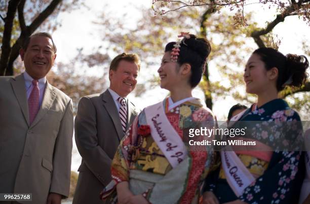 From left, Ichiro Fujisaki, left, Japan's Ambassador to the United States, Sen. Jim Webb, D-Va., 2010 Japan Cherry Blossom Princess Miho Odagiri, and...
