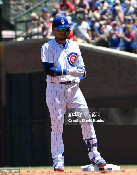 Javier Baez of the Chicago Cubs plays against the Cincinnati Reds on July 8, 2018 at Wrigley Field in Chicago, Illinois. The Cubs won 6-5 in ten...