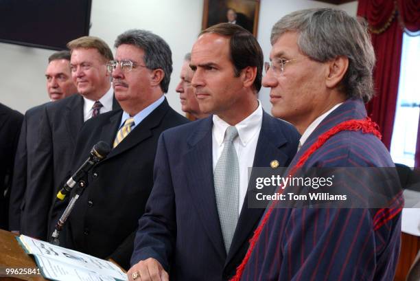 Rep. Zach Wamp, R-Tenn., with Chad Smith, right, principal chief of the Cherokee Nation, attend a news conference to announce a bill that would...