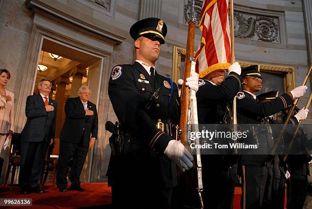 The Capitol Police Honor Guard present the Colors before a ceremony in the Rotunda marking the end of the Department of Veterans Affairs, year-long...