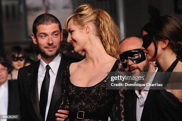 Actor Melvil Poupaud, actress Louise Bourgoin, director Gilles Marchand and Pauline Etienne attend the 'Black Heaven' Premiere held at the Palais des...