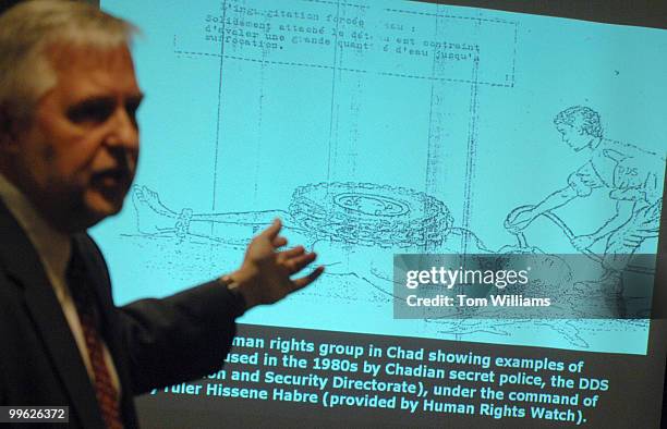 Steve Rickard shows an example waterboarding during a media briefing by Open Society Policy Center on the the consequences of torture practices. The...