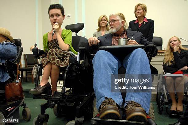 Selene Dalton-Kumins speaks at a news conference along side Dave Williams were the National Coalition for Assistive and Rehab Technology and members...