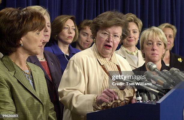 Sen. Barbara Mikulski, D-MD, speaks to the press alongside a group of Democratic women Senators about social security reform.