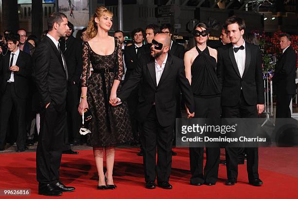 Actor Melvil Poupaud, actress Louise Bourgoin, director Gilles Marchand, actress Pauline Etienne and actor Gregoire Leprince-Ringuet attend the...