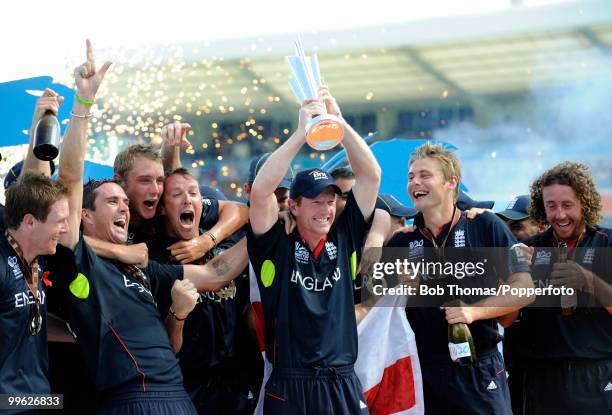 England captain Paul Collingwood and his team celebrate with the trophy following the final of the ICC World Twenty20 between Australia and England...