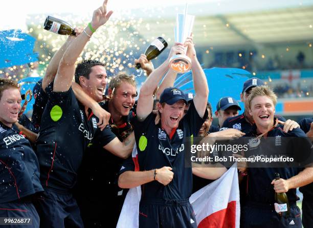 England captain Paul Collingwood and his team celebrate with the trophy following the final of the ICC World Twenty20 between Australia and England...
