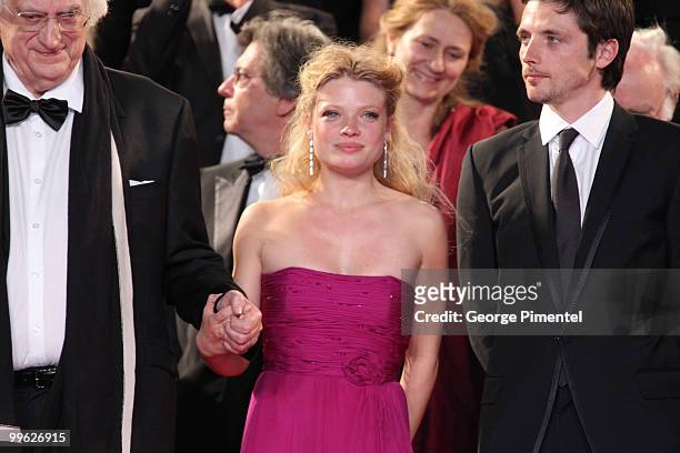 Director Bertrand Tavernier, actress Melanie Thierry and actor Raphael Personnaz attend the 'The Princess of Montpensier' Premiere held at the Palais...