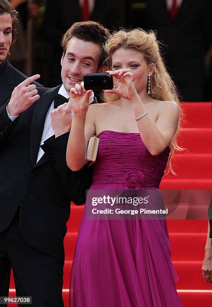 Actor Gregoire Leprince-Ringuet and actress Melanie Thierry attend the 'The Princess of Montpensier' Premiere held at the Palais des Festivals during...