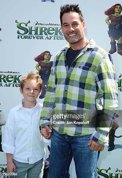 Actor Adrian Pasdar and son arrive at the Los Angeles Premiere "Shrek Forever After" at Gibson Amphitheatre on May 16, 2010 in Universal City,...