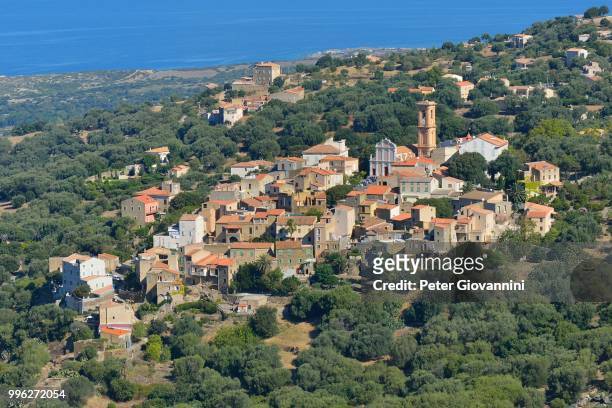 the mountain village of aregno, balagne, haute-corse, corsica, france - balagne stock pictures, royalty-free photos & images