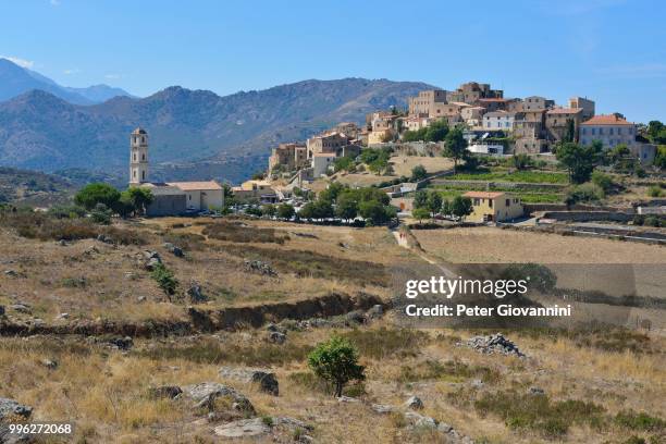 the mountain village of sant'antonio, balagne, haute-corse, corsica, france - balagne stock pictures, royalty-free photos & images