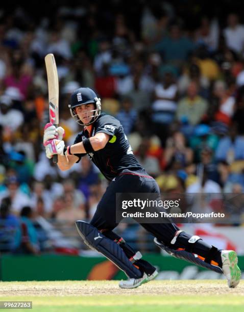 Craig Kieswetter of England whips one to the leg side during the final of the ICC World Twenty20 between Australia and England at the Kensington Oval...