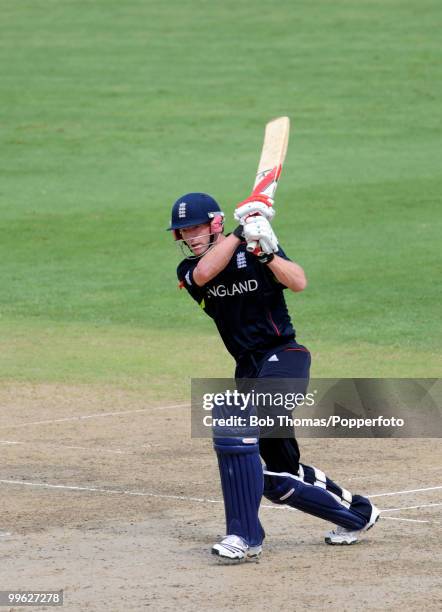 England captain Paul Collingwood hits the winning runs during the final of the ICC World Twenty20 between Australia and England at the Kensington...