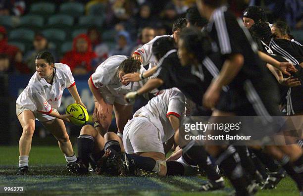 Monique Hirovanaa of New Zealand clears the ball from a scrum during the New Zealand Black Ferns v England womens rugby international held at North...