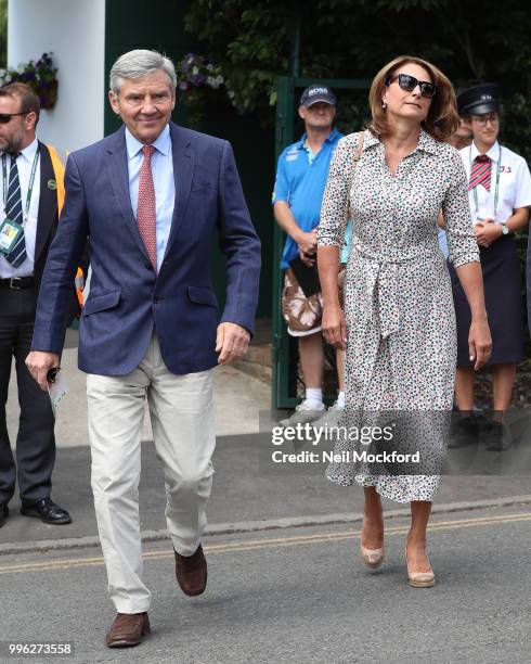 Carole Middleton and Michael Middleton seen arriving on day nine of the Wimbledon Lawn Tennis Championships at All England Lawn Tennis and Croquet...