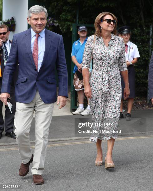 Carole Middleton and Michael Middleton seen arriving on day nine of the Wimbledon Lawn Tennis Championships at All England Lawn Tennis and Croquet...