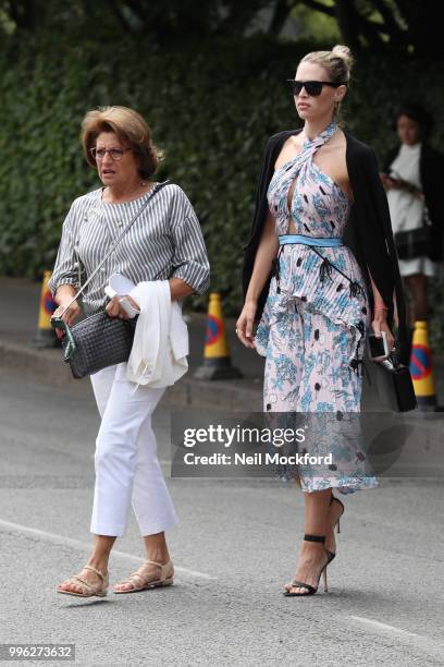 Lynette Federer seen arriving on day nine of the Wimbledon Lawn Tennis Championships at All England Lawn Tennis and Croquet Club on July 11, 2018 in...