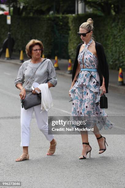 Lynette Federer seen arriving on day nine of the Wimbledon Lawn Tennis Championships at All England Lawn Tennis and Croquet Club on July 11, 2018 in...