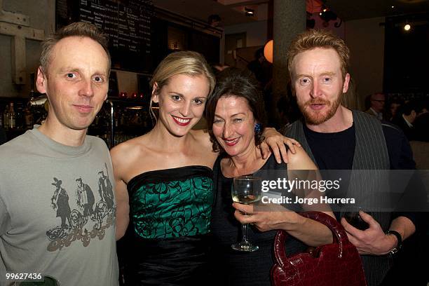 Actors Ewen Bremner Denise Gough and guests attend the afterparty for The Laws of War presented by Human Rights Watch at the Royal Court Theatre on...