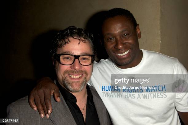Actors Andy Nyman and David Harewood attend the afterparty for The Laws of War presented by Human Rights Watch at the Royal Court Theatre on May 16,...