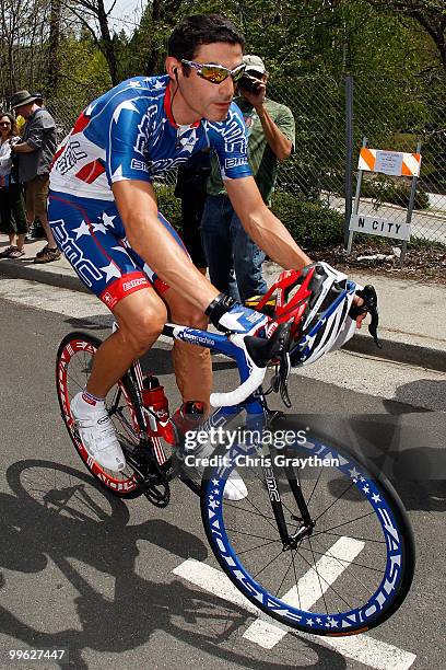 George Hincapie of team BMC Racing rides to the start of stage one of the Tour of California on May 16, 2010 in Nevada City, California.