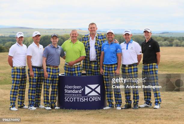 Marc Warren of Scotland, Kevin Chappell of the USA, Russell Knox of Scotland, Gavin Hastings and Doddie Weir , David Howell of England, Stephen...